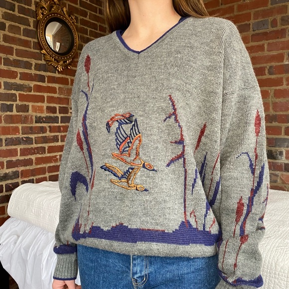 Porto Bello grey v neck sweater - Picture 1 of 5